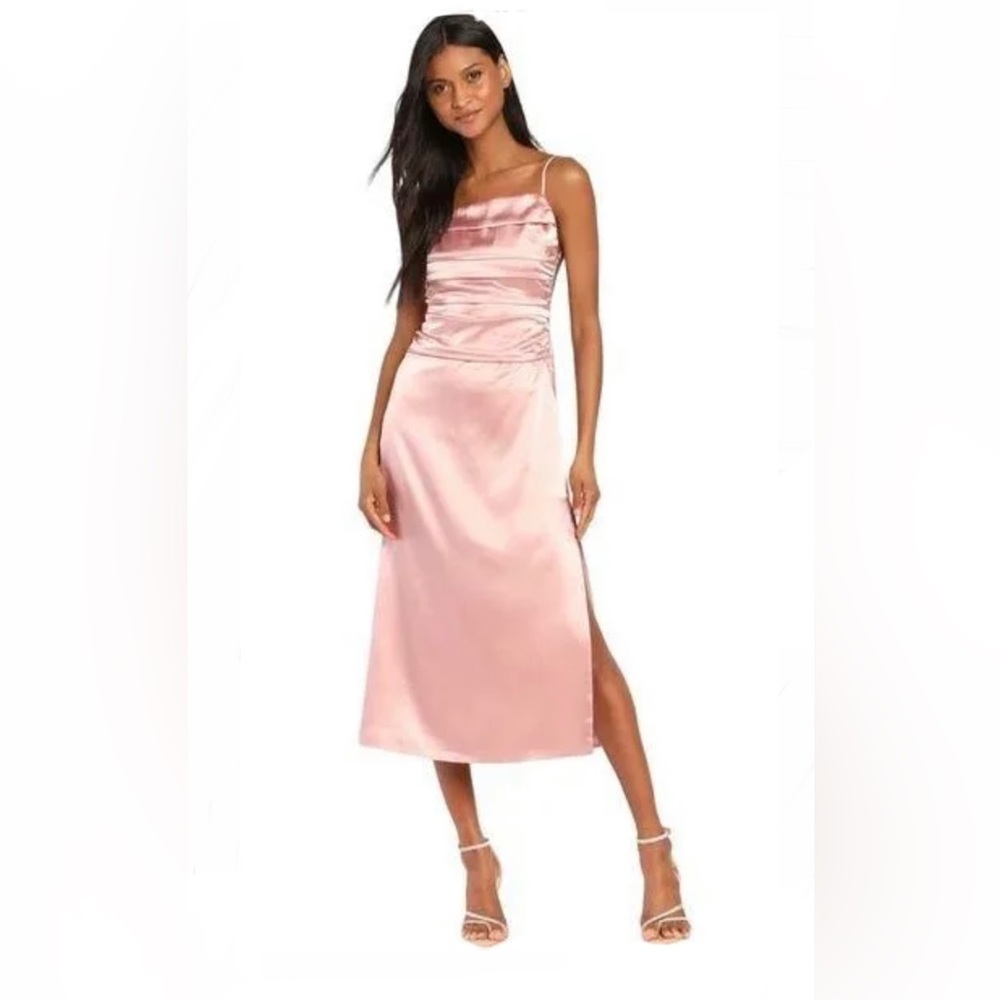 NWT Lulus Glow and Behold Blush Pink Satin Midi Dress